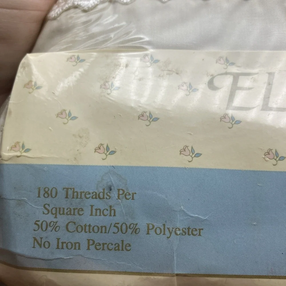 Vintage Elizabeth Gray Laurel Lace Ecru Percale Full Sheet Set USA